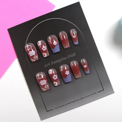 8-piece Set Short & Medium Mixed Press On Nails Set Heart Star Bow Rhinestone Removable Fake Nails