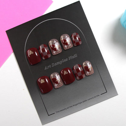 8-piece Set Short & Medium Mixed Press On Nails Set Heart Star Bow Rhinestone Removable Fake Nails