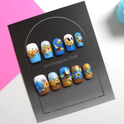 8-piece Set Short & Medium Mixed Press On Nails Set Heart Star Bow Rhinestone Removable Fake Nails