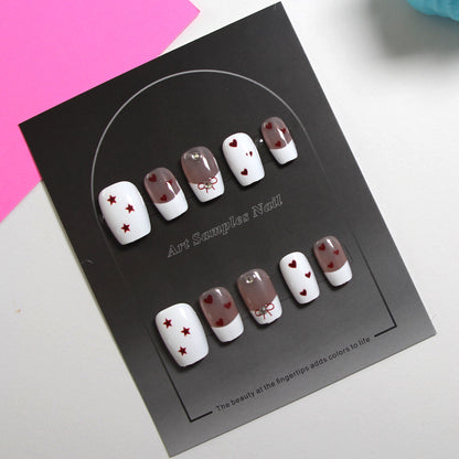 8-piece Set Short & Medium Mixed Press On Nails Set Heart Star Bow Rhinestone Removable Fake Nails