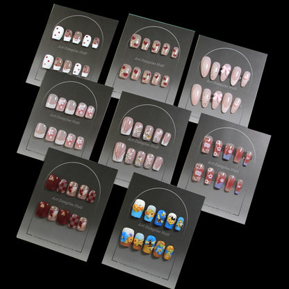 8-piece Set Short & Medium Mixed Press On Nails Set Heart Star Bow Rhinestone Removable Fake Nails
