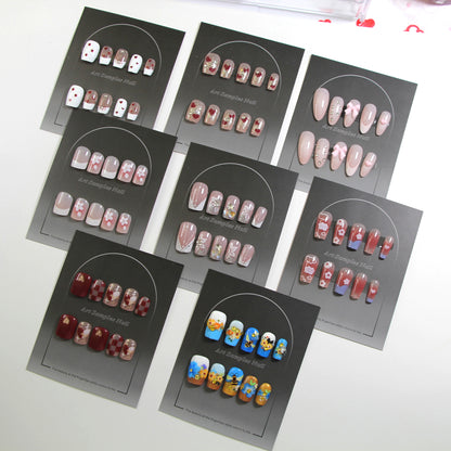 8-piece Set Short & Medium Mixed Press On Nails Set Heart Star Bow Rhinestone Removable Fake Nails