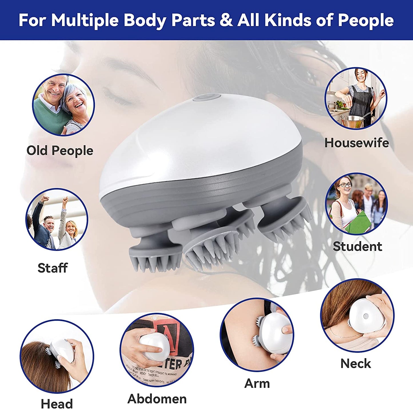 Electric Massager Body Relax Shoulder Neck Deep Tissue Head Massage Kneading Vibrating Device