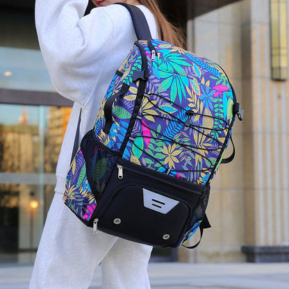 New Floral Waterproof Nylon Sports Bag for Rugby, Baseball & Hockey, Separate Shoe Compartment, Also for Handball