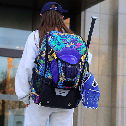 New Floral Waterproof Nylon Sports Bag for Rugby, Baseball & Hockey, Separate Shoe Compartment, Also for Handball
