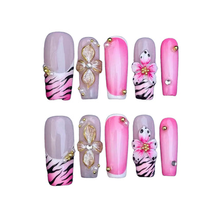 European & American Pure Handmade Wearable Nails | Fantasy Angel 3D Flower Hand-Crafted Nail Art | Nail Tips