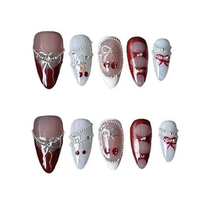Manufacturer Custom Hand-Painted Bowknot Wearable Nails | Pure Handmade High-End | European-American Autumn Winter Style
