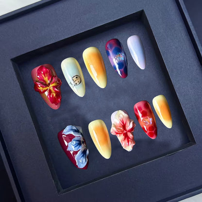 Pure Handmade Carved & Painted Ladybug Wearable Nail Tips | High-End Nail Art