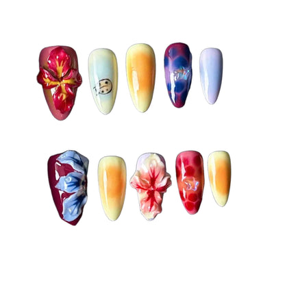 Pure Handmade Carved & Painted Ladybug Wearable Nail Tips | High-End Nail Art