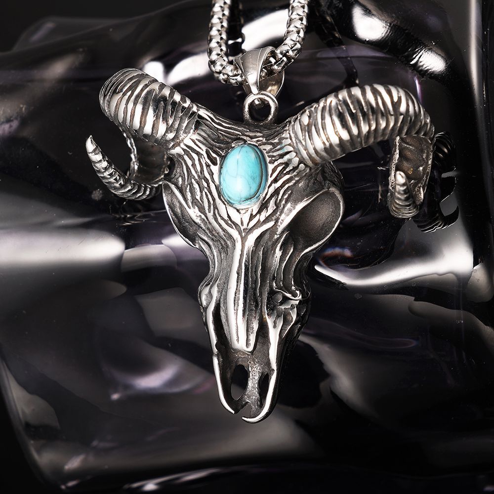 Vintage Domineering Stainless Steel Sheep Horns Pendant Necklaces For Men Personality Animal Jewelry Gift