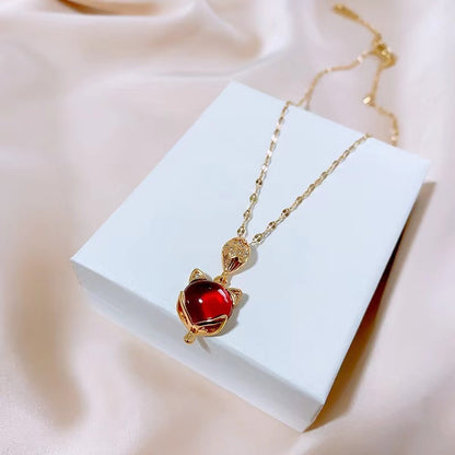 Exquisite Fashion Gold Plated Fox Pendant Romantic Charming  Individual Red Gems Crystal Necklace Women's Jewelry Gifts