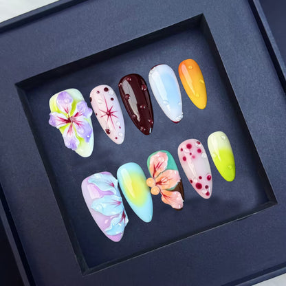 Original 3D Wearable Nails | European-American Almond-Shaped Nail Tips | Pure Hand-Carved Nail Art