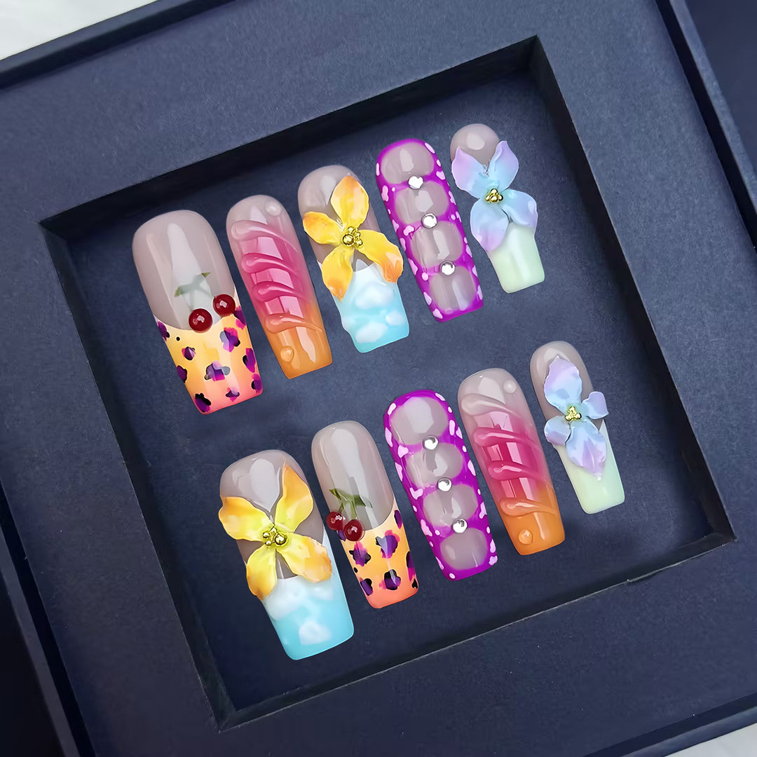 Handmade Nail Art European and American 3D Carved Nail Art French Tips Brightening Autumn Winter Small Butterfly Handmade Wearable Nails