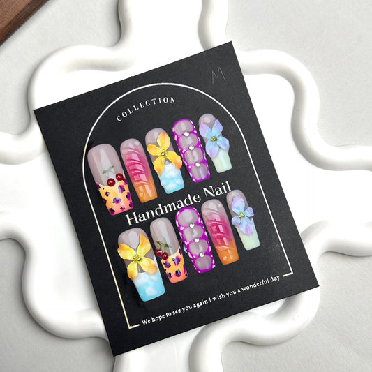 Handmade Nail Art | European-American 3D Carved French Tips | Autumn Winter Butterfly Wearable Nails