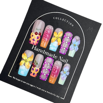 Handmade Nail Art | European-American 3D Carved French Tips | Autumn Winter Butterfly Wearable Nails