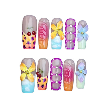 Handmade Nail Art | European-American 3D Carved French Tips | Autumn Winter Butterfly Wearable Nails