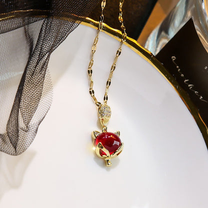 Exquisite Fashion Gold Plated Fox Pendant Romantic Charming  Individual Red Gems Crystal Necklace Women's Jewelry Gifts