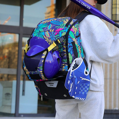 New Floral Waterproof Nylon Sports Bag for Rugby, Baseball & Hockey, Separate Shoe Compartment, Also for Handball