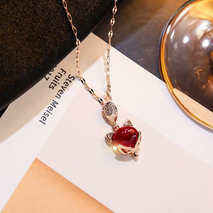 Exquisite Fashion Gold Plated Fox Pendant Romantic Charming  Individual Red Gems Crystal Necklace Women's Jewelry Gifts