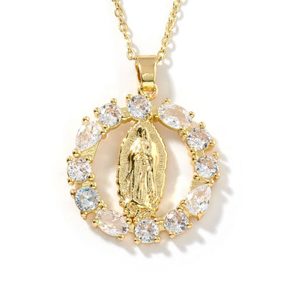 Good Quality Retro Virgin Mary Women/men Necklaces Gold Color Stainless Steel Hollowed-out Pendant Stone Elegant Jewelry Gift