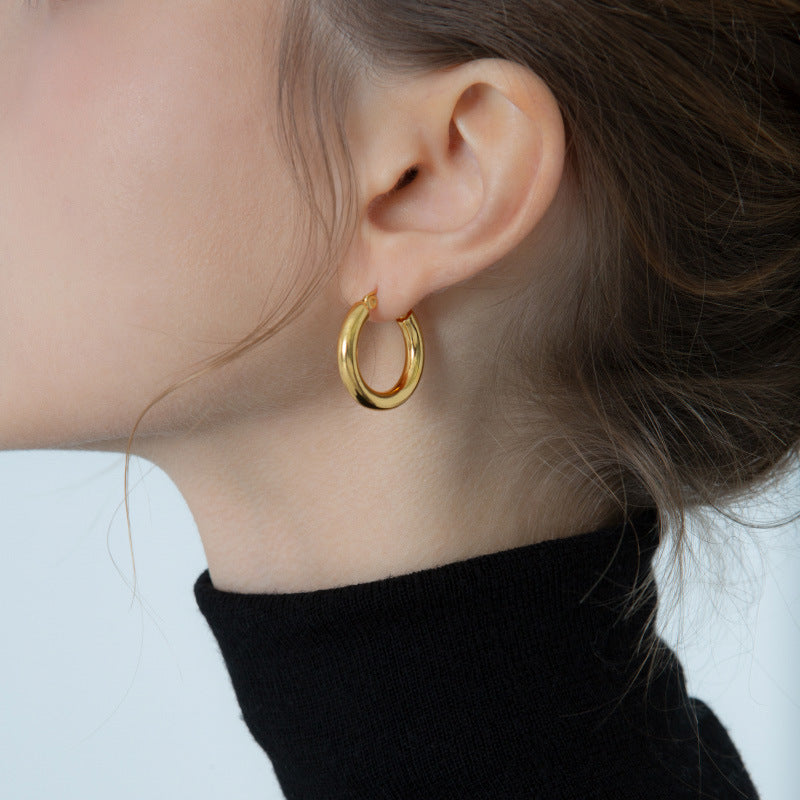 Gold Retro Geometric Simple Hoop Earrings Elegant For Women Dainty Small Personality French Fashion Ear Buckles