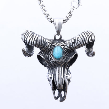 Vintage Domineering Stainless Steel Sheep Horns Pendant Necklaces For Men Personality Animal Jewelry Gift