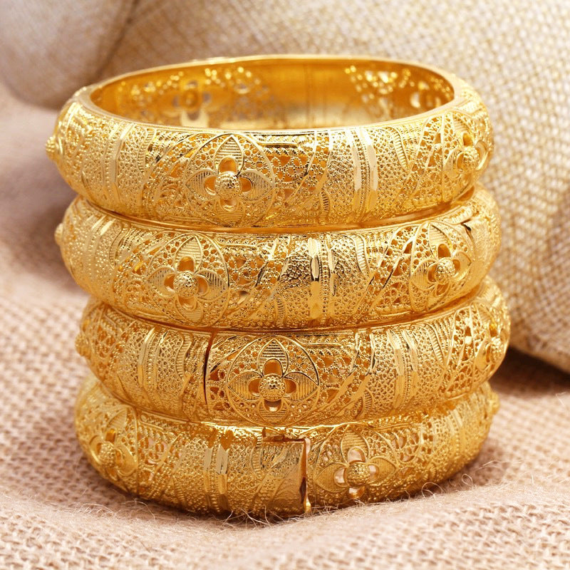 24K Fashion Sand Gold Bangles Women‘s Gold Color Shiny Gorgeous Delicate Bracelet Jewelry Wedding Gifts