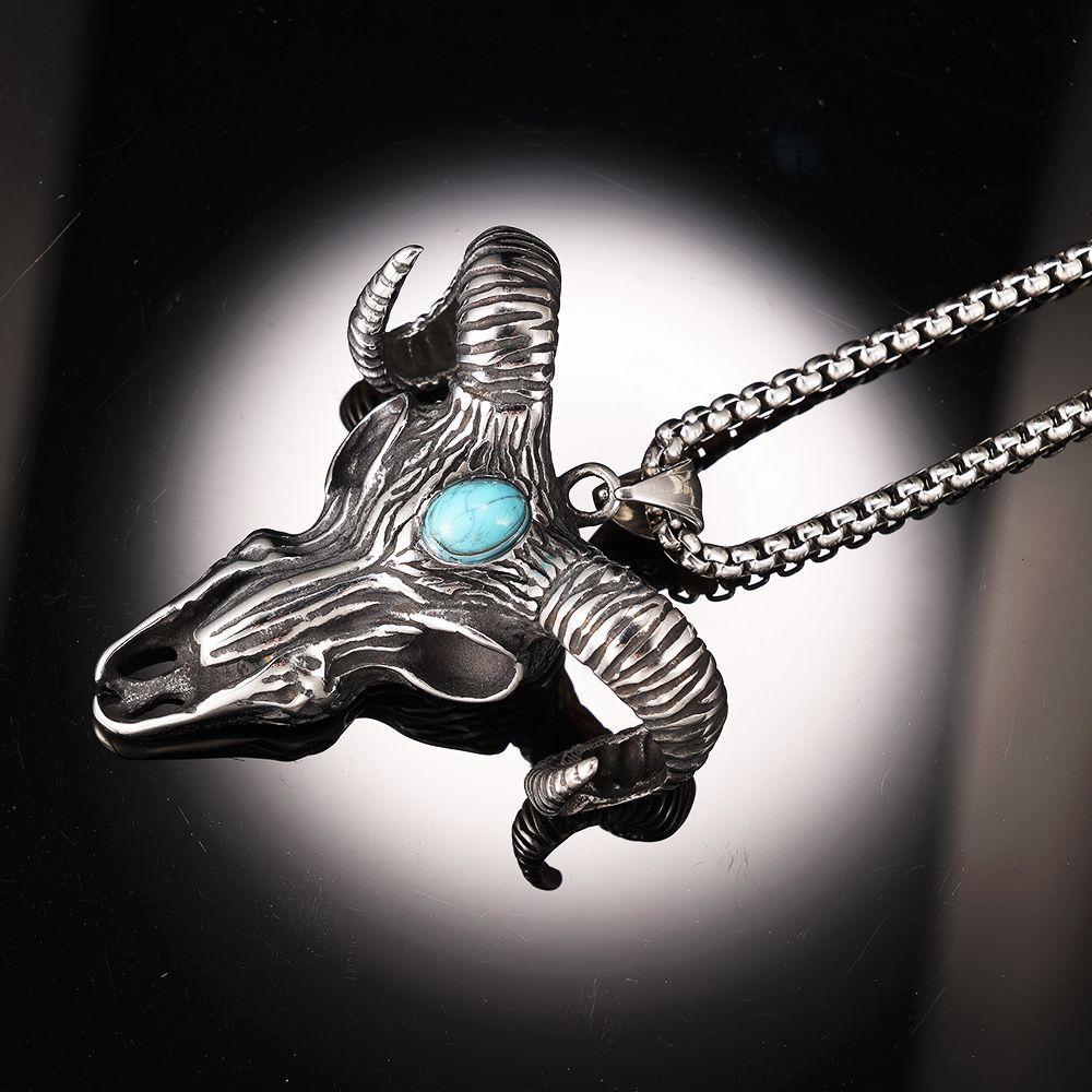 Vintage Domineering Stainless Steel Sheep Horns Pendant Necklaces For Men Personality Animal Jewelry Gift