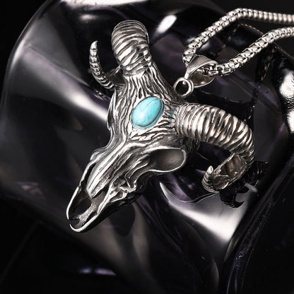 Vintage Domineering Stainless Steel Sheep Horns Pendant Necklaces For Men Personality Animal Jewelry Gift