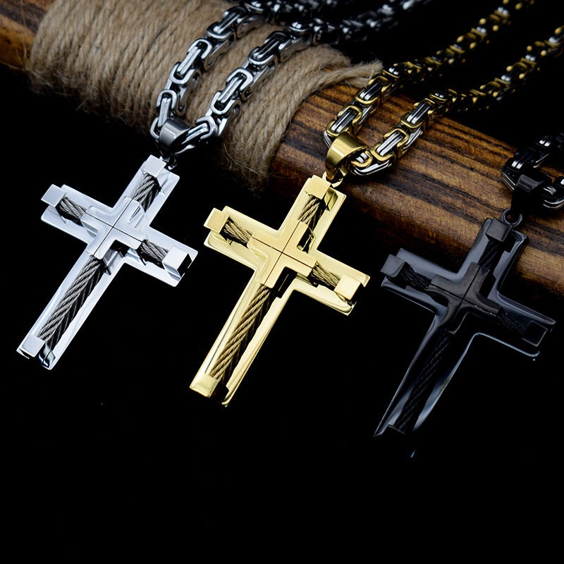 Fashion Stainless Steel Pendant Necklace for Men Multiple Color Cable Novel Cross Twisted Link Chain Neck Jewelry