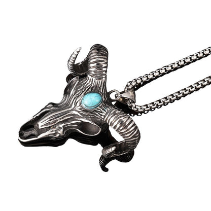 Vintage Domineering Stainless Steel Sheep Horns Pendant Necklaces For Men Personality Animal Jewelry Gift