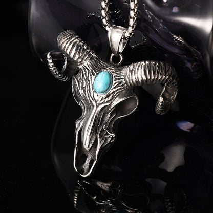 Vintage Domineering Stainless Steel Sheep Horns Pendant Necklaces For Men Personality Animal Jewelry Gift