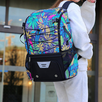 New Floral Waterproof Nylon Sports Bag for Rugby, Baseball & Hockey, Separate Shoe Compartment, Also for Handball