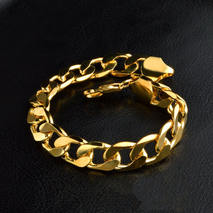 Fashion Gold Men's Curb Women's Simple Gorgeous Bracelet On Hand Unisex Wrist Jewelry Gift Party