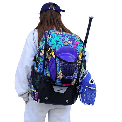 New Floral Waterproof Nylon Sports Bag for Rugby, Baseball & Hockey, Separate Shoe Compartment, Also for Handball