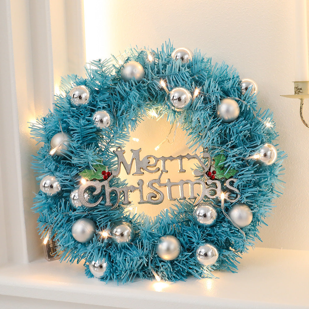 Blue Artificial Christmas Wreath Merry Christmas Signs and Balls festival Decoration Door Wall Hanging individuality Wreath