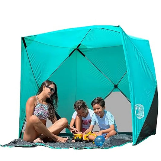 Beach Cube Pop Up Beach Tent Portable Shade Sun Shelter UPF50+ UV Protection for 4 Person Expandable Floor for Beach Fishing Hi