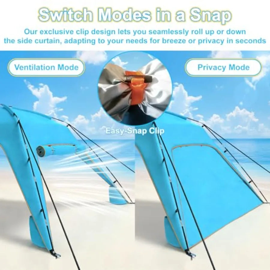 Beach Tent Sun Shelter for 6-8 Person Beach Sun Shelter with UPF50+ UV Protection Lightweight Beach Canopy with Vent-to-Privacy