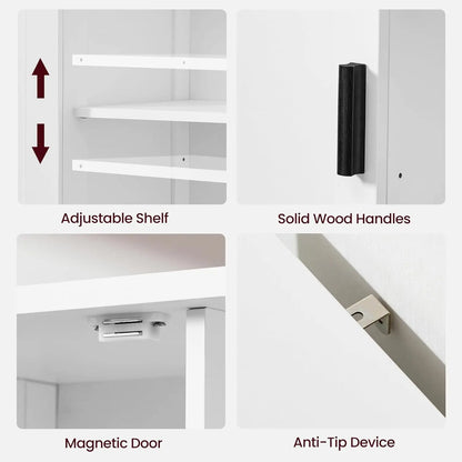 Storage Cabinet with 2 Doors and 4 Storage Shelves, Credenza Buffet Cabinet, Bathroom Cabinet for