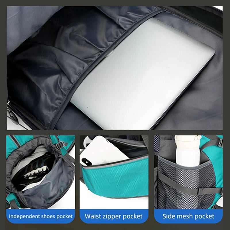 50L Nylon Backpack Camping Bag Outdoor Sport Hiking Trekking Climbing Travel Shoulder Reflective Shoes Luggage Outdoor Men Bag