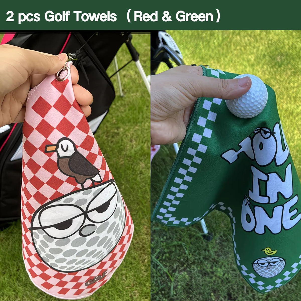 2 Counts New High Quality Golf Towels Fashionable and Double Sided Print Telescopic Hook Quick Drying Super Absorbent Soft Fast