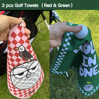 2 Counts New High Quality Golf Towels Fashionable and Double Sided Print Telescopic Hook Quick Drying Super Absorbent Soft Fast