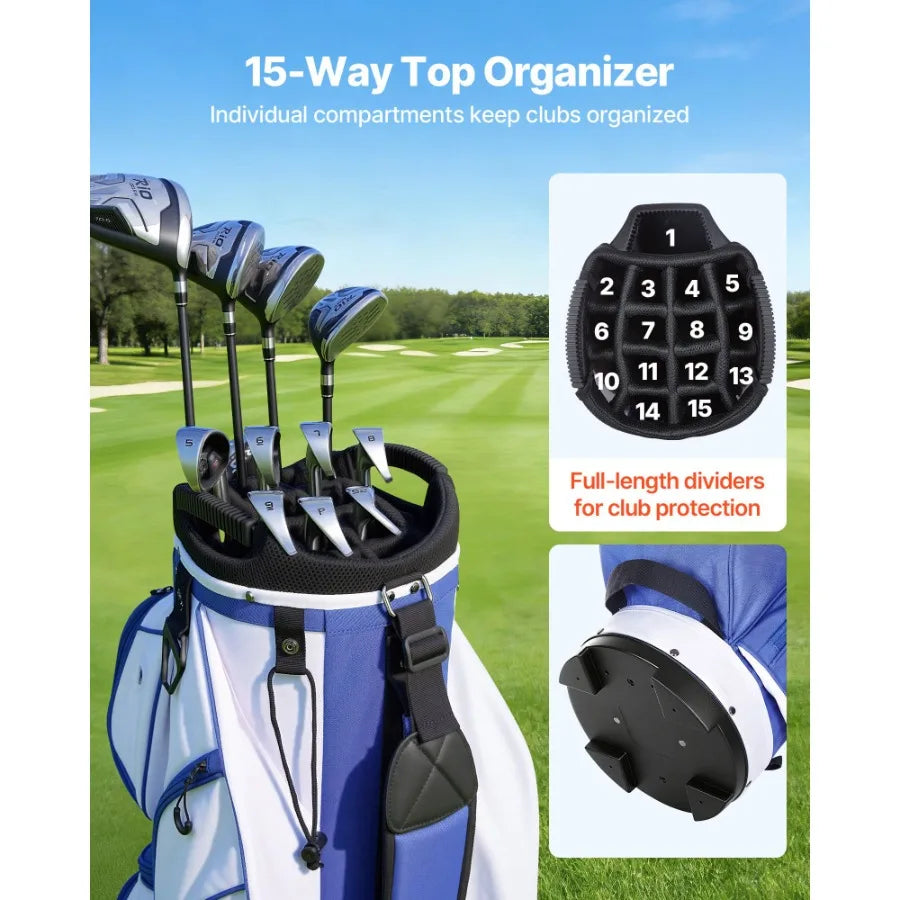 Golf Cart Bag, 15 Way Top Divider Organizer, Golf Club Bag with Full-length Divider, Storage Pockets, Ergonomic Shoulder Strap,