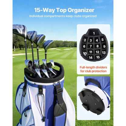 Golf Cart Bag, 15 Way Top Divider Organizer, Golf Club Bag with Full-length Divider, Storage Pockets, Ergonomic Shoulder Strap,