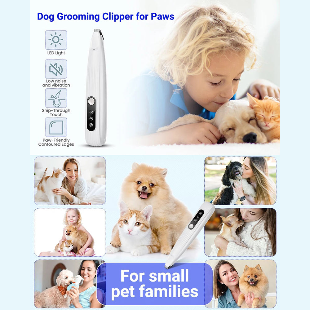 Portable Dog Paw Trimmer | With LED Light | Rechargeable Cordless | Nail Grinder Shaver for Cats And Other Pets | Nail Grooming Tools