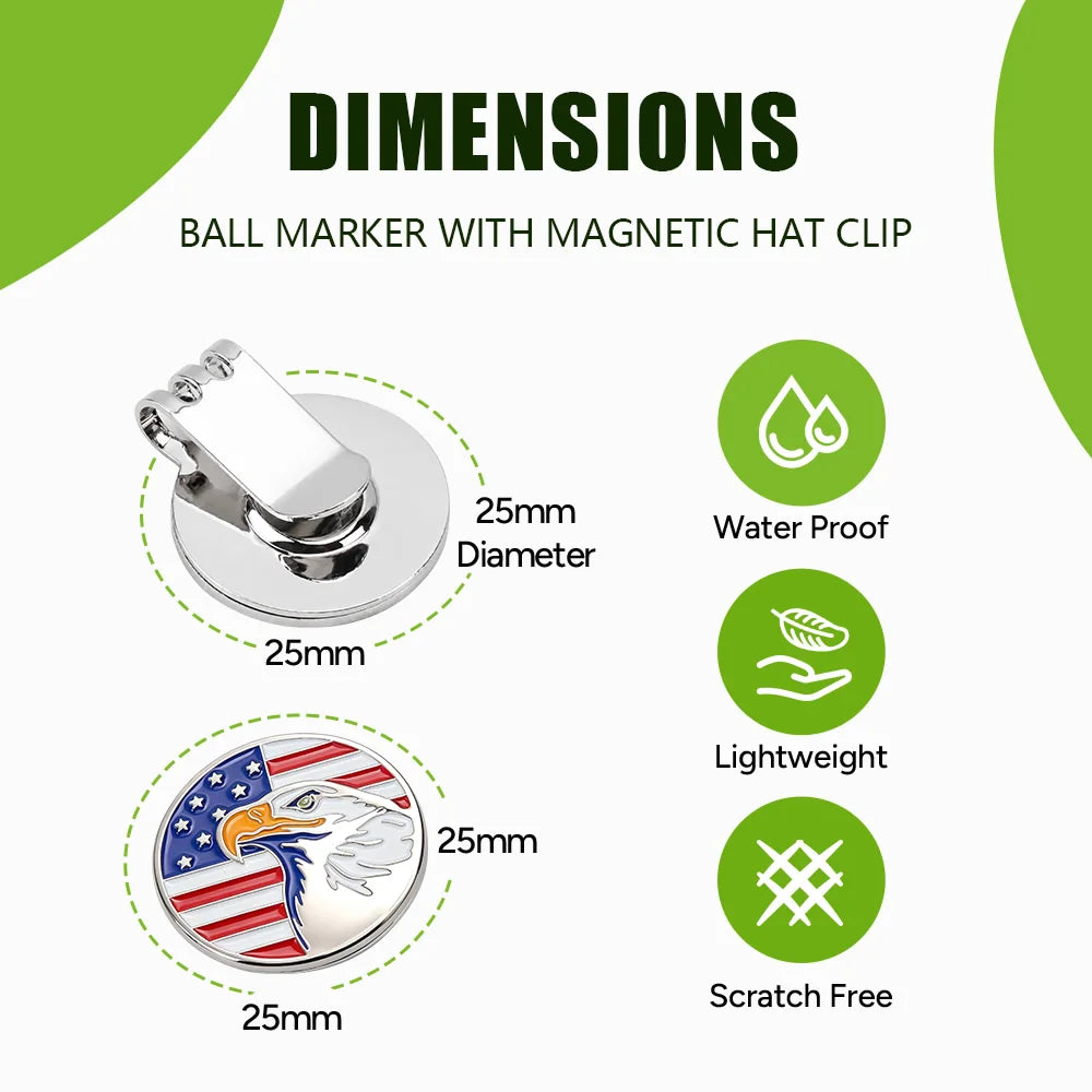 Funny American Flag Golf Ball Marker with Magnetic Hat Clip, USA Eagle Golf Accessories Gifts for Men Women, Removable Hat Clip
