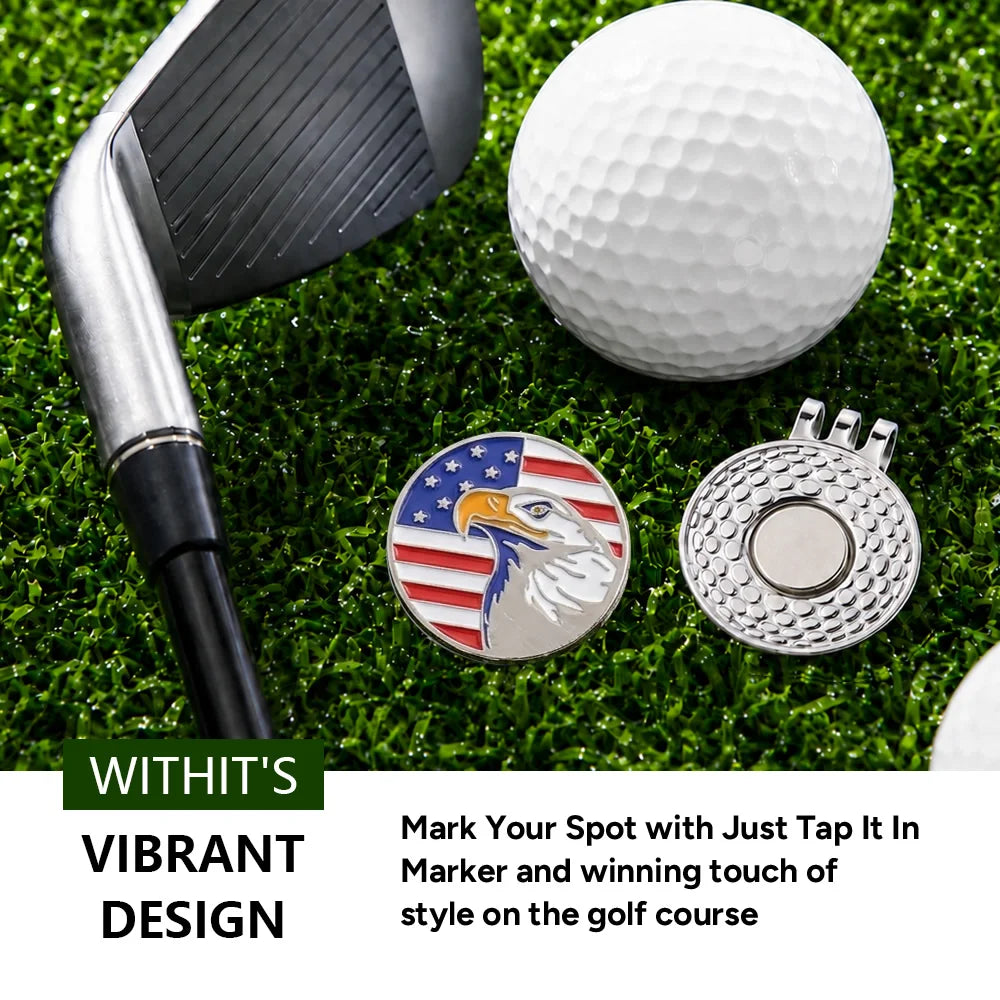 Funny American Flag Golf Ball Marker with Magnetic Hat Clip, USA Eagle Golf Accessories Gifts for Men Women, Removable Hat Clip