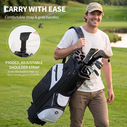 Golf Lightweight Stand Bag Multifunction PU Leather Golf Rack Bag with 14-Way Divider 420D Nylon Build,Over-Sized Putter Well,Easy Grip Storage,Quick-Release Rain Hood,Anti-Slip Base,Smooth Zippers