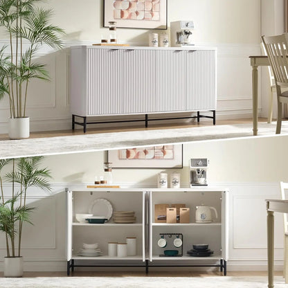 65" Buffet Sideboard with 4 Doors Adjustable Shelves Coffee Bar Console for Dining Living Entryway White Customized