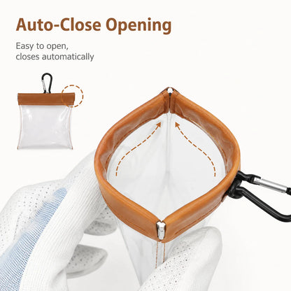 Clear PVC Golf Tee Pouch Portable Self Closing Storage Bag with Hanging Hook for Golf Course Practice Golf Bag Organization